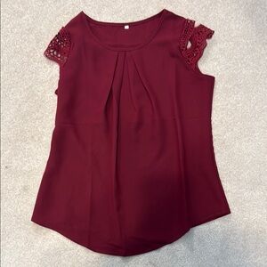 Women's Burgundy Lace Sleeve Top